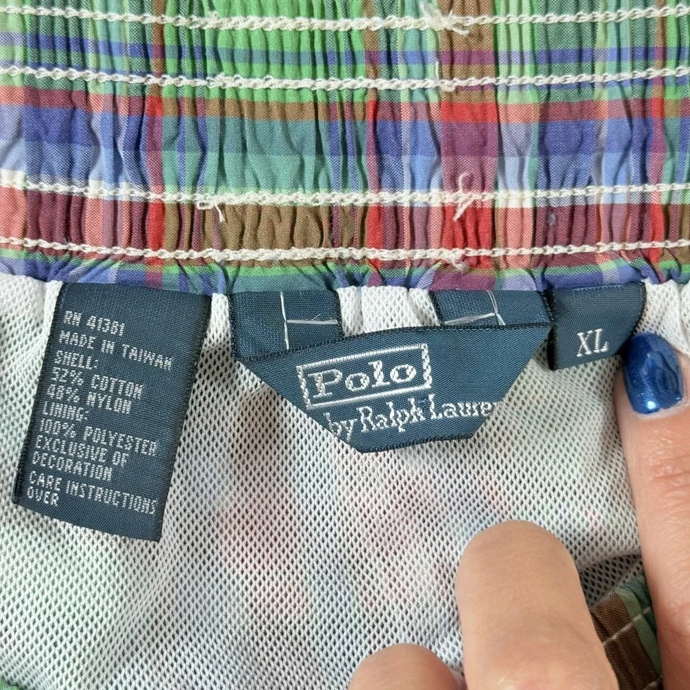 Vintage Polo by Ralph Lauren Plaid Swim Trunks Mens XL Green Lined Pony 90s Prep